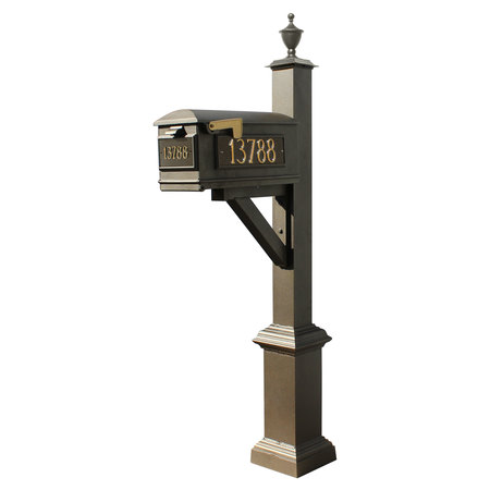 QUALARC Mailbox, (3 Cast Plates) Square Base & Urn Finial, (Bronze) WPD-SB1-S5-LM-3P-BRZ